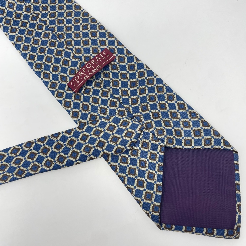Jos. A. Bank Corporate Collection Blue Brown Diamond Silk Tie Made in USA